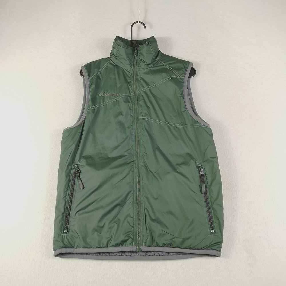 Columbia Vest Mens Small Green Interchange Fleece Lined Full Zip Pockets Outdoor